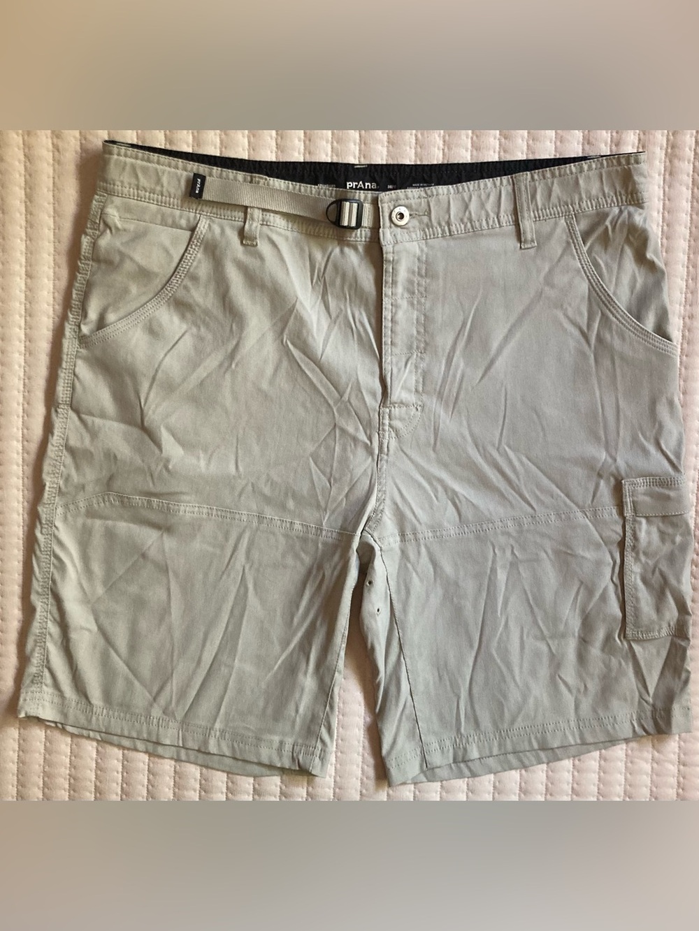 Prana Zion Shorts Men’s 38 10” Stretch Khaki Cargo Outfoors Hiking Belted Nylon